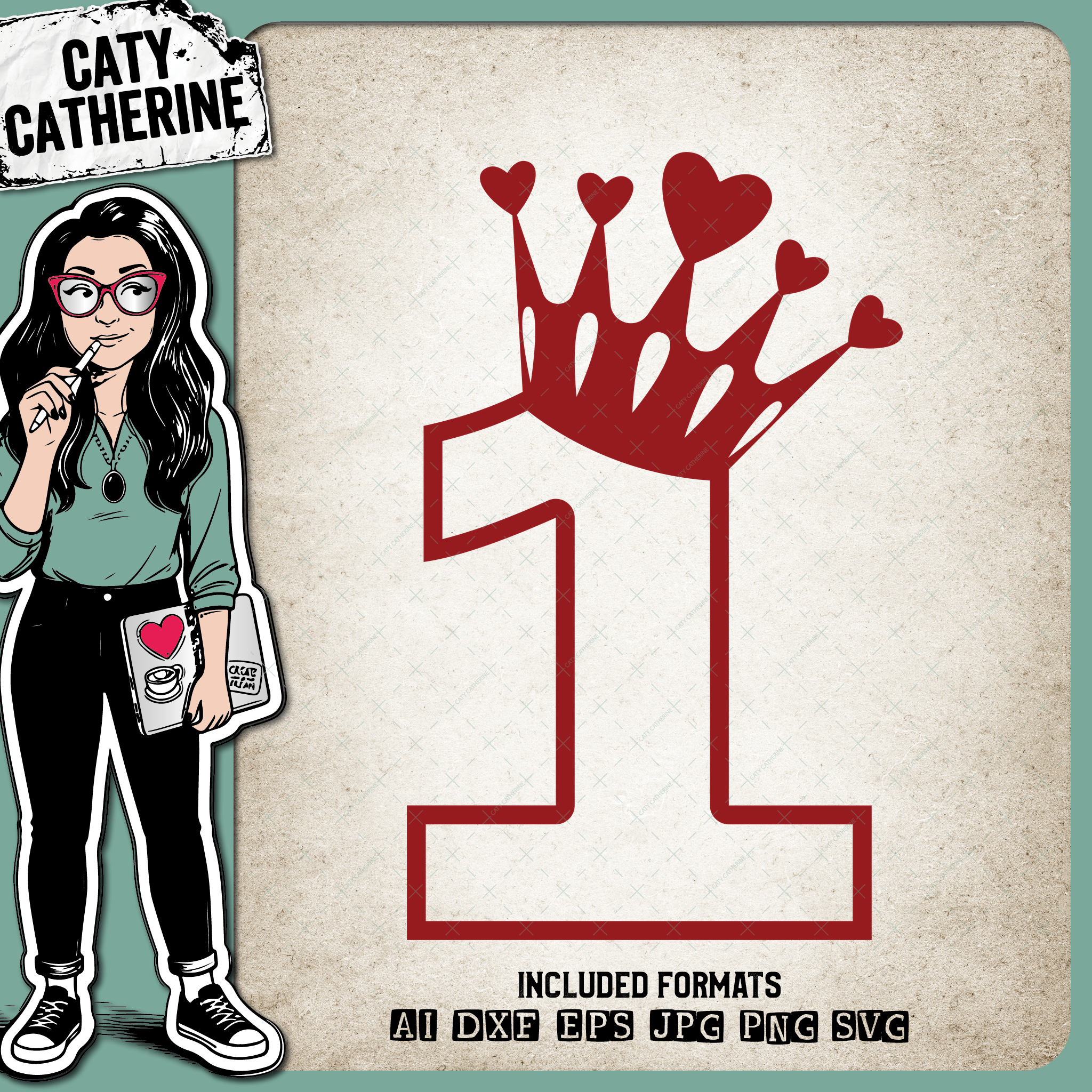 1 One Years Old Heart Crown Princess – Birthday SVG Design by Caty Catherine