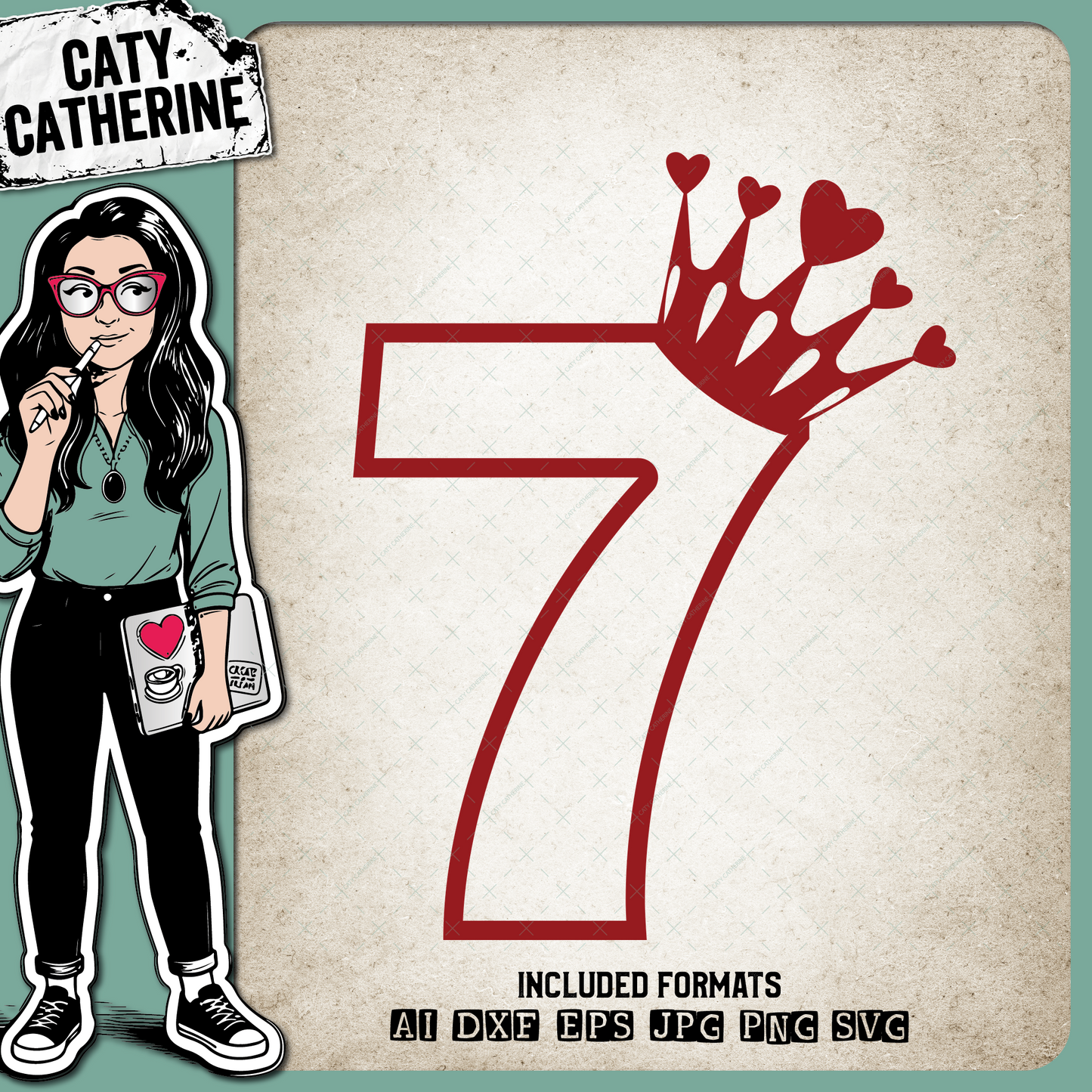 7 Seven Years Old Heart Crown Princess – Birthday SVG Design by Caty Catherine