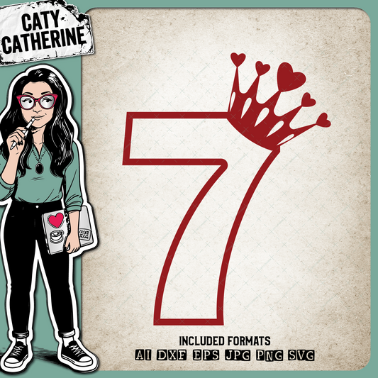 7 Seven Years Old Heart Crown Princess – Birthday SVG Design by Caty Catherine