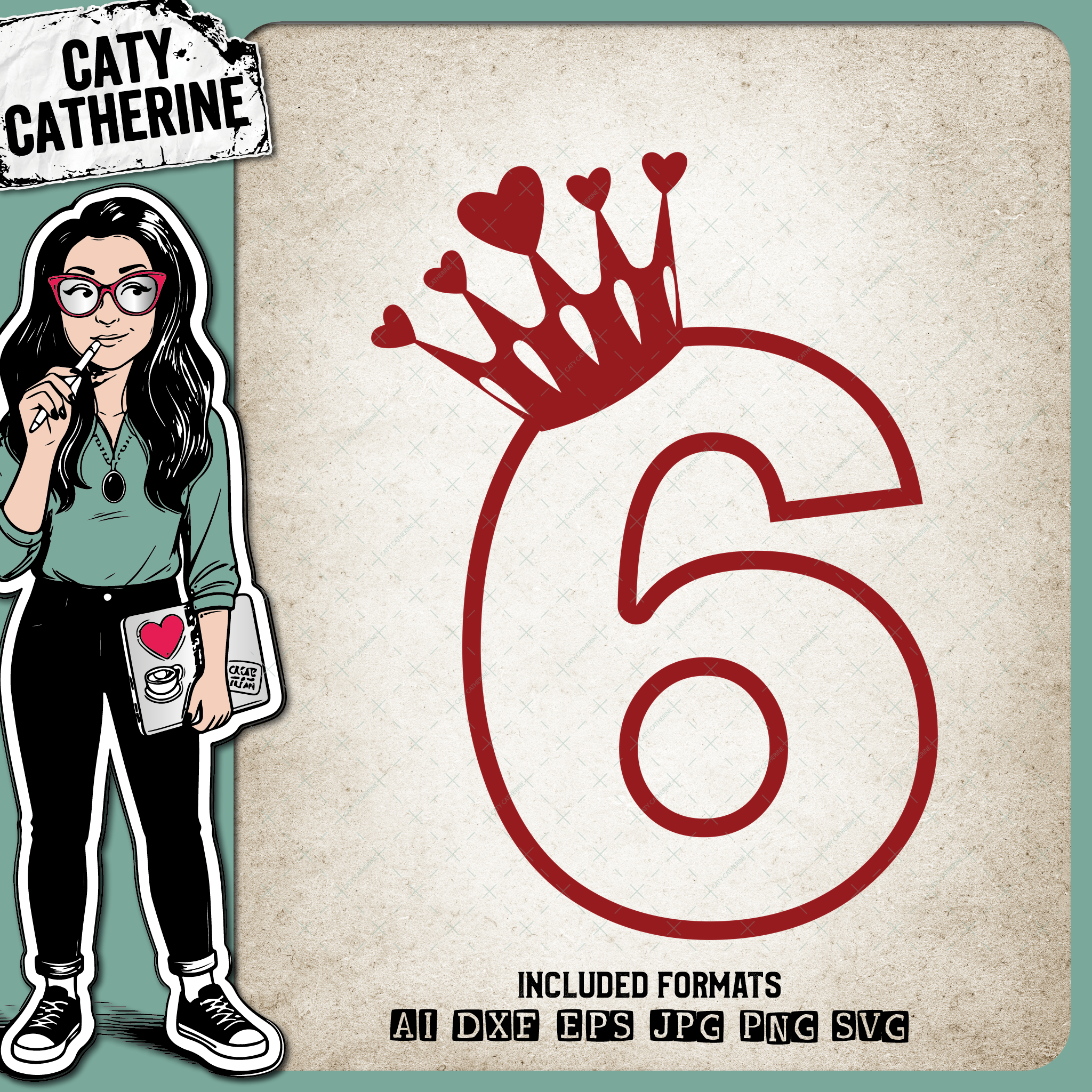 6 Six Years Old Heart Crown Princess – Birthday SVG Design by Caty Catherine