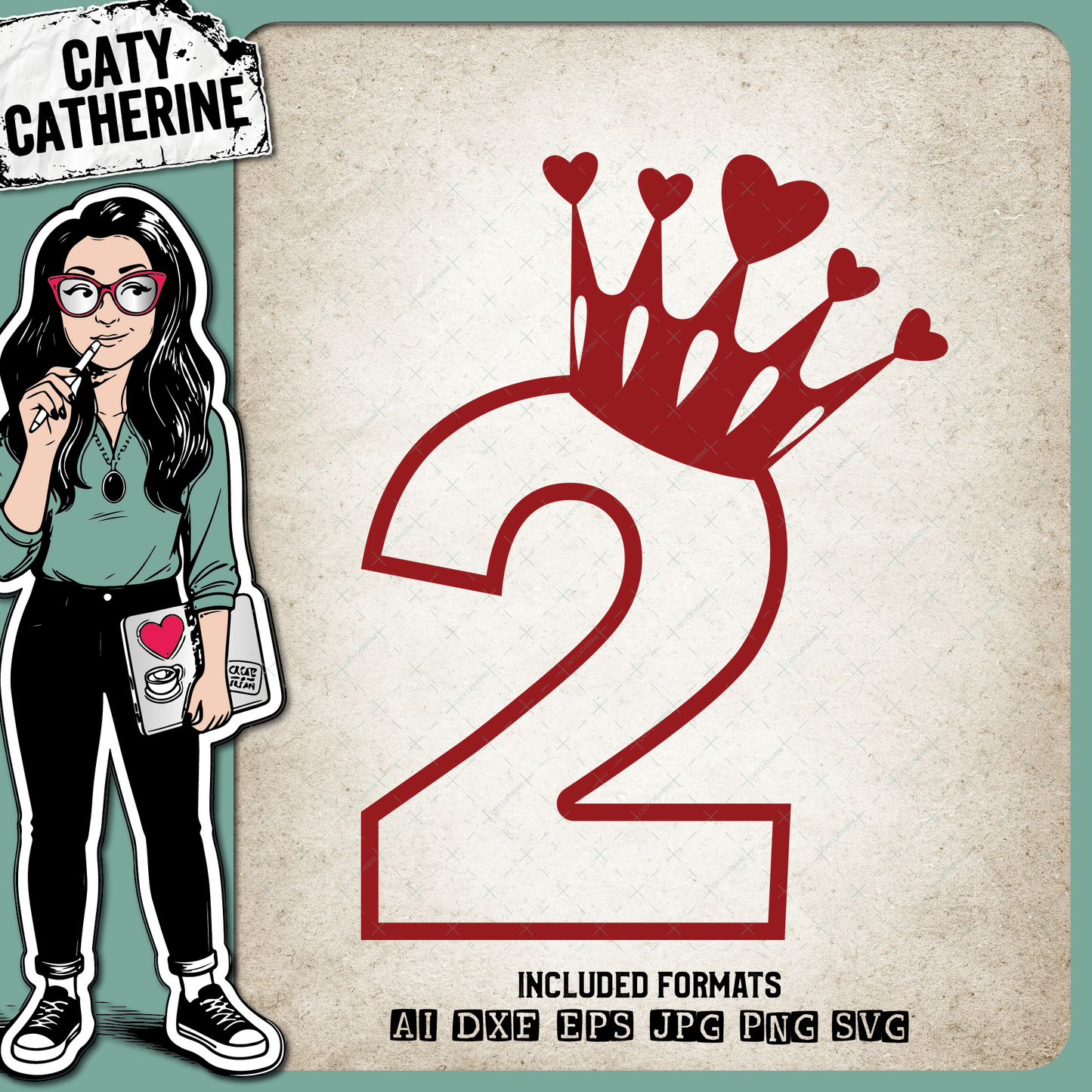 2 Two Years Old Heart Crown Princess – Birthday SVG Design by Caty Catherine