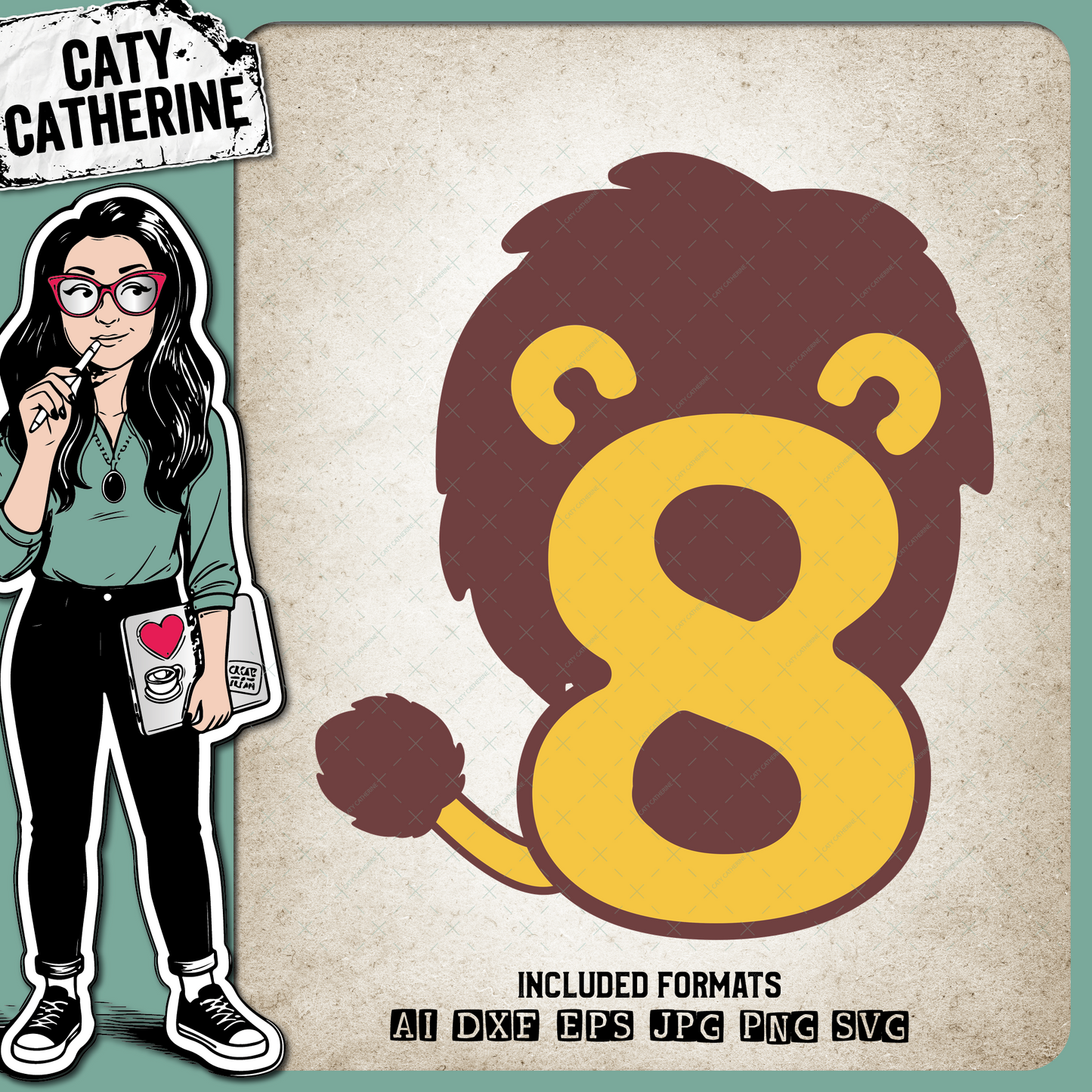 8 Eight Years Old Lion Jungle Theme – Birthday SVG Design by Caty Catherine