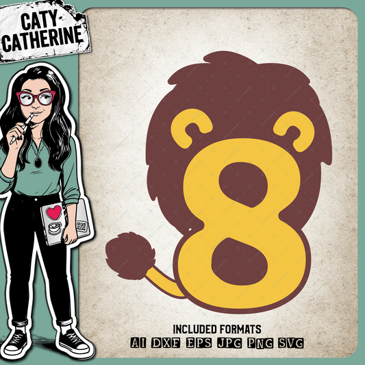 8 Eight Years Old Lion Jungle Theme – Birthday SVG Design by Caty Catherine