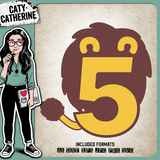 5 Five Years Old Lion Jungle Theme – Birthday SVG Design by Caty Catherine