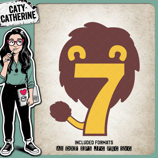 7 Seven Years Old Lion Jungle Theme – Birthday SVG Design by Caty Catherine