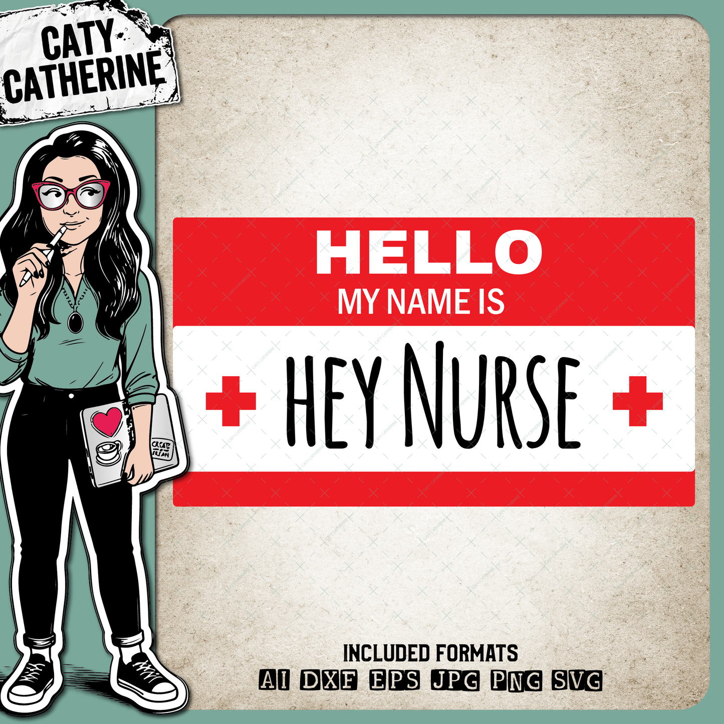 Hello My Name Is Hey Nurse Name Badge Nurse Nursing – Occupations SVG Design by Caty Catherine