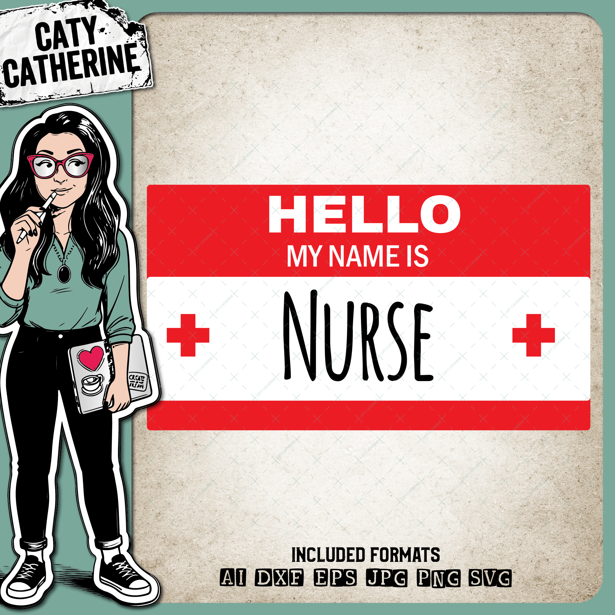 Hello My Name Is Name Badge Nurse Nursing – Occupations SVG Design by Caty Catherine
