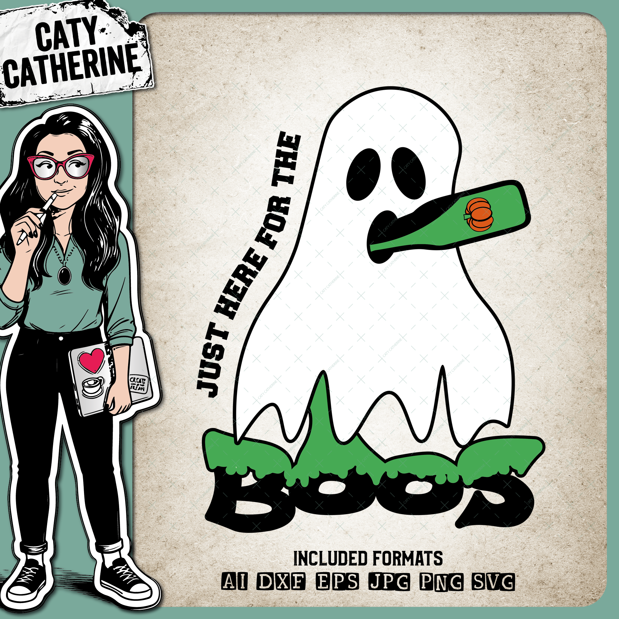 Just Here For The Boos Halloween Funny Ghost – SVG Design by Caty Catherine