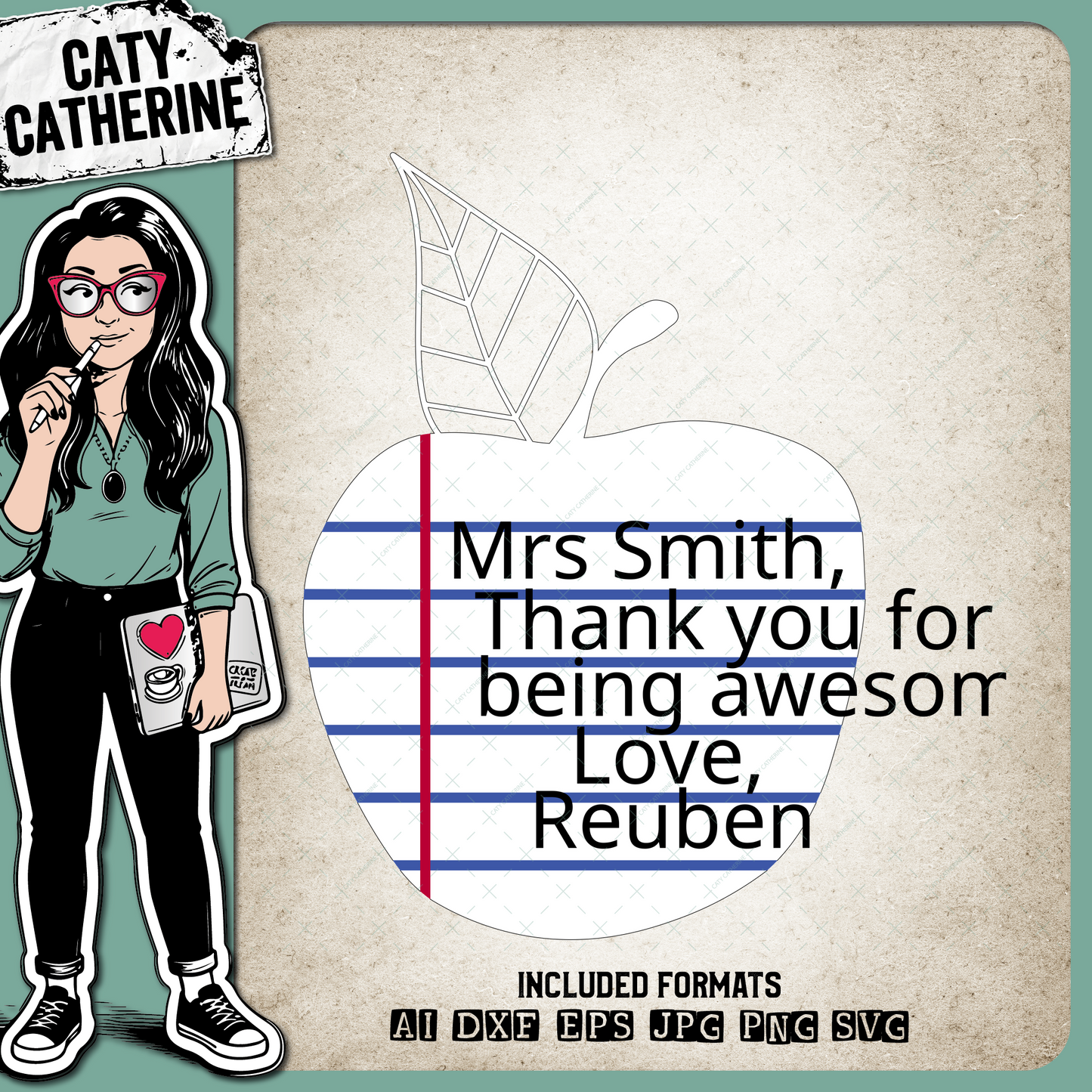 Apple Ruled Paper Thank You Teacher, Teacher's Day – Occupations SVG Design by Caty Catherine