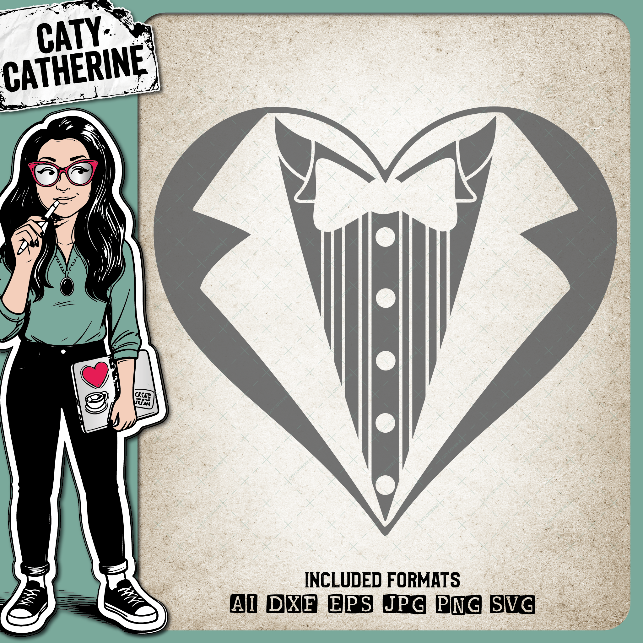 Wedding Groom Mr Tuxedo Heart – SVG Design by Caty Catherine