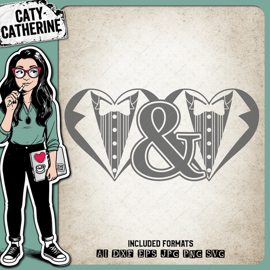 Mr & Mr Groom & Groom Tuxedo Heart Wedding – SVG Design by Caty Catherine