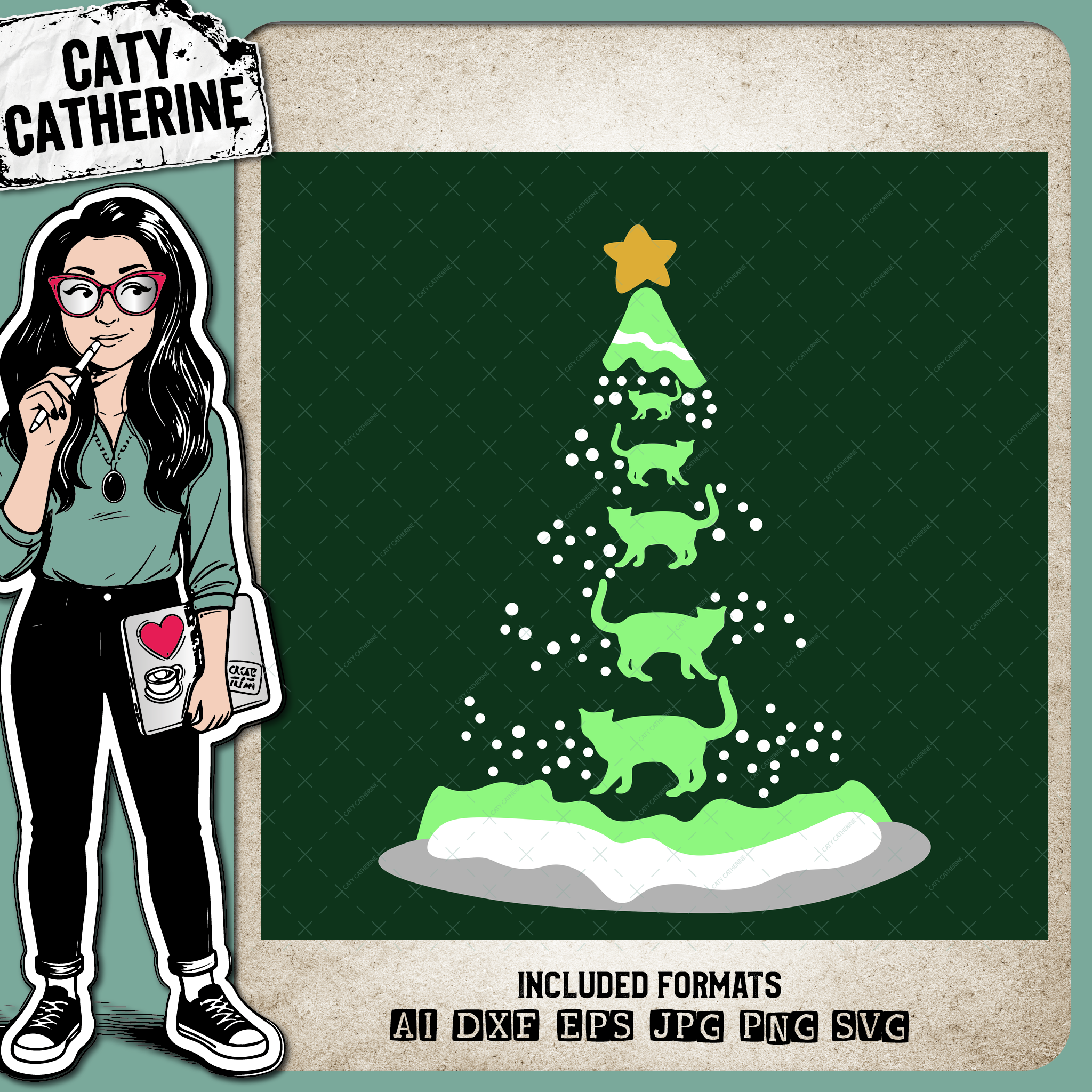 Cat Lover Christmas Tree – SVG Design by Caty Catherine