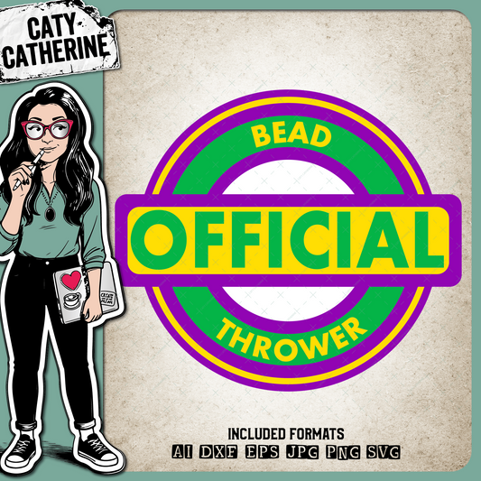 Official Bead Thrower Mardi Gras Purple Yellow Green – SVG Design by Caty Catherine