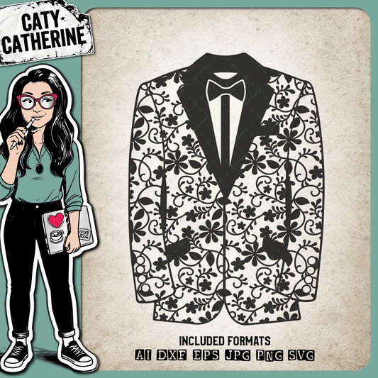 Groom Tuxedo Wedding Suit Pattern Papercut Bow Tie – SVG Design by Caty Catherine