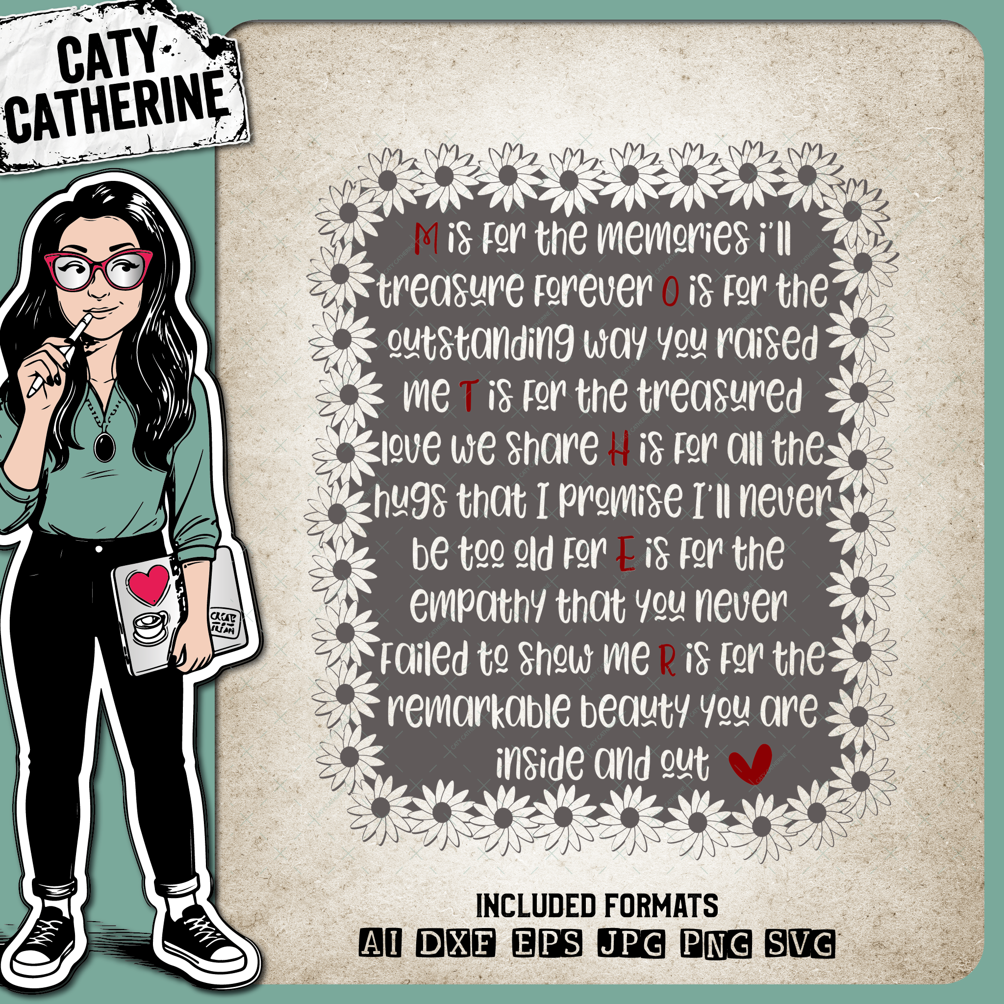 M is for Mother's Day Poem Floral Border – Family SVG Design by Caty Catherine