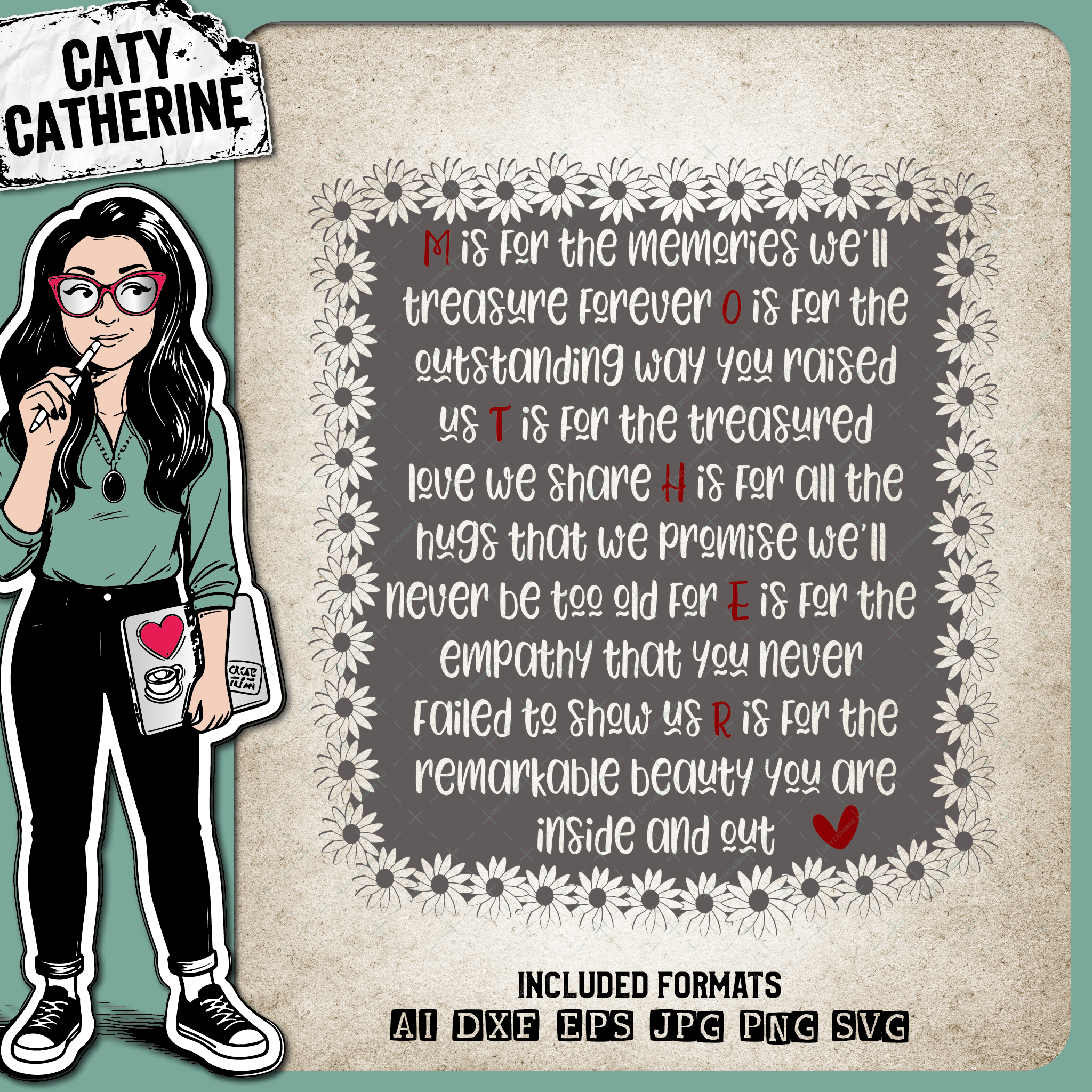 M is for Mother's Day Poem From Us Floral Border – Family SVG Design by Caty Catherine