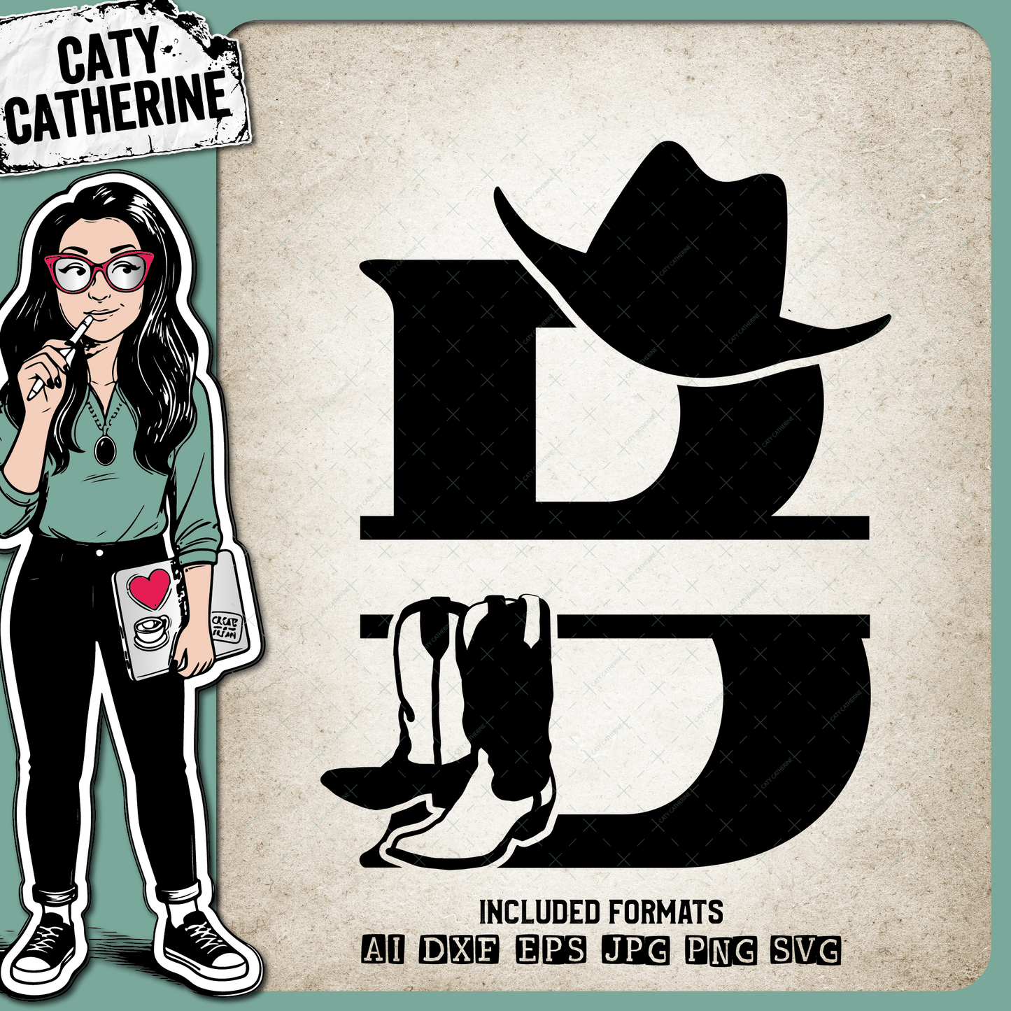 Letter B Cowboy Monogram Includes Cowboy Boots & Cowboy Hat – Monograms SVG Design by Caty Catherine