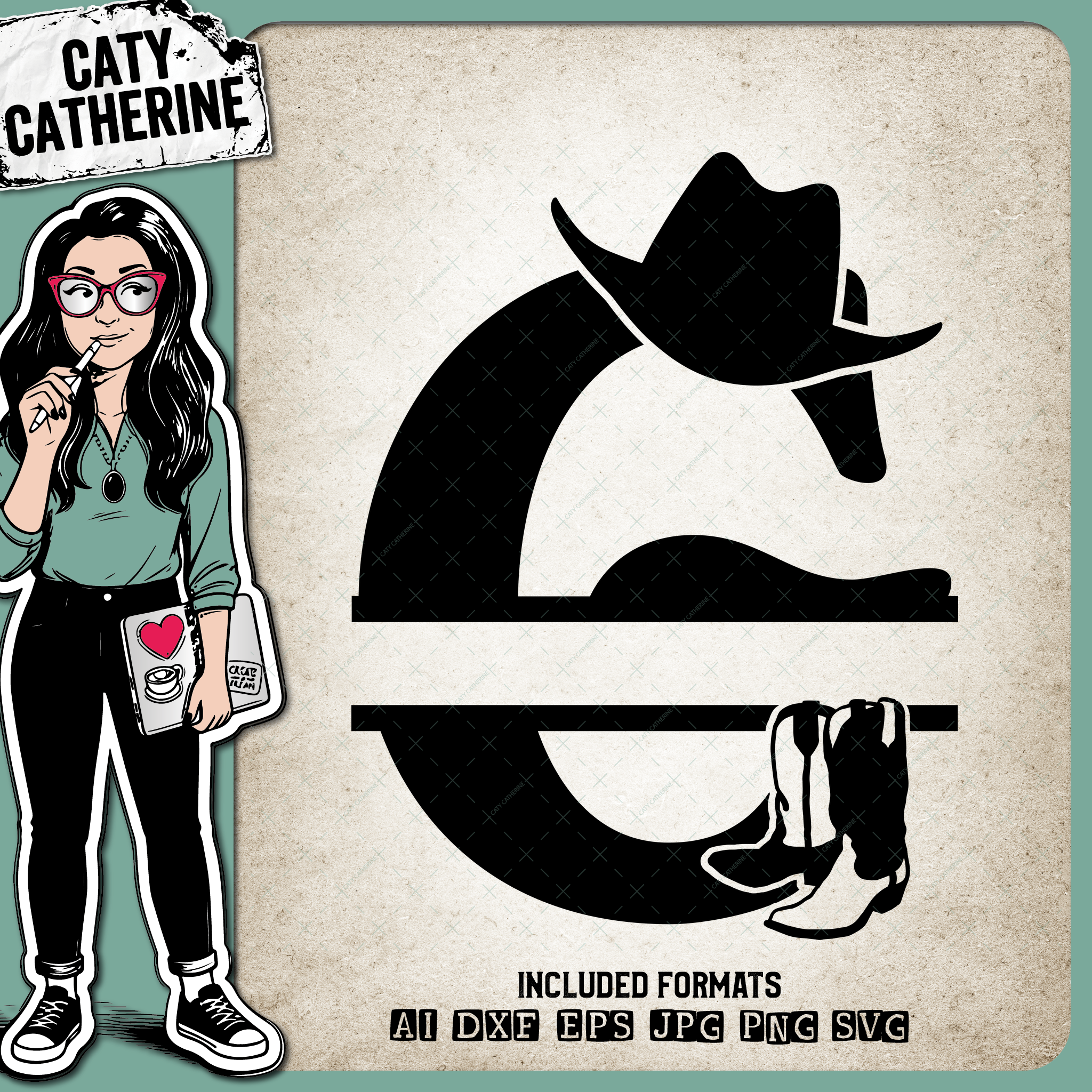 Letter G Cowboy Monogram Includes Cowboy Boots & Cowboy Hat – Monograms SVG Design by Caty Catherine