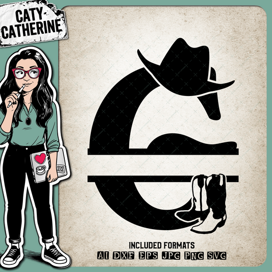 Letter G Cowboy Monogram Includes Cowboy Boots & Cowboy Hat – Monograms SVG Design by Caty Catherine