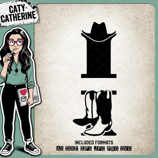 Letter I Cowboy Monogram Includes Cowboy Boots & Cowboy Hat – Monograms SVG Design by Caty Catherine