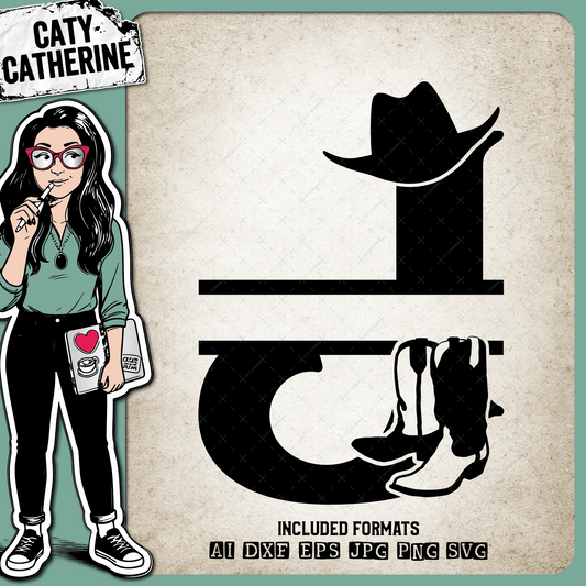 Letter J Cowboy Monogram Includes Cowboy Boots & Cowboy Hat – Monograms SVG Design by Caty Catherine