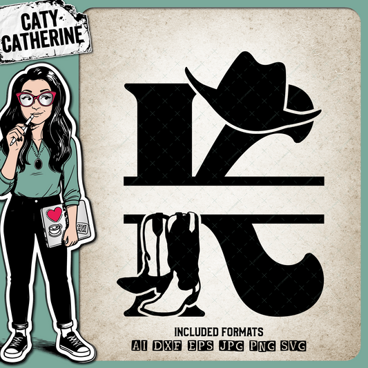 Letter K Cowboy Monogram Includes Cowboy Boots & Cowboy Hat – Monograms SVG Design by Caty Catherine