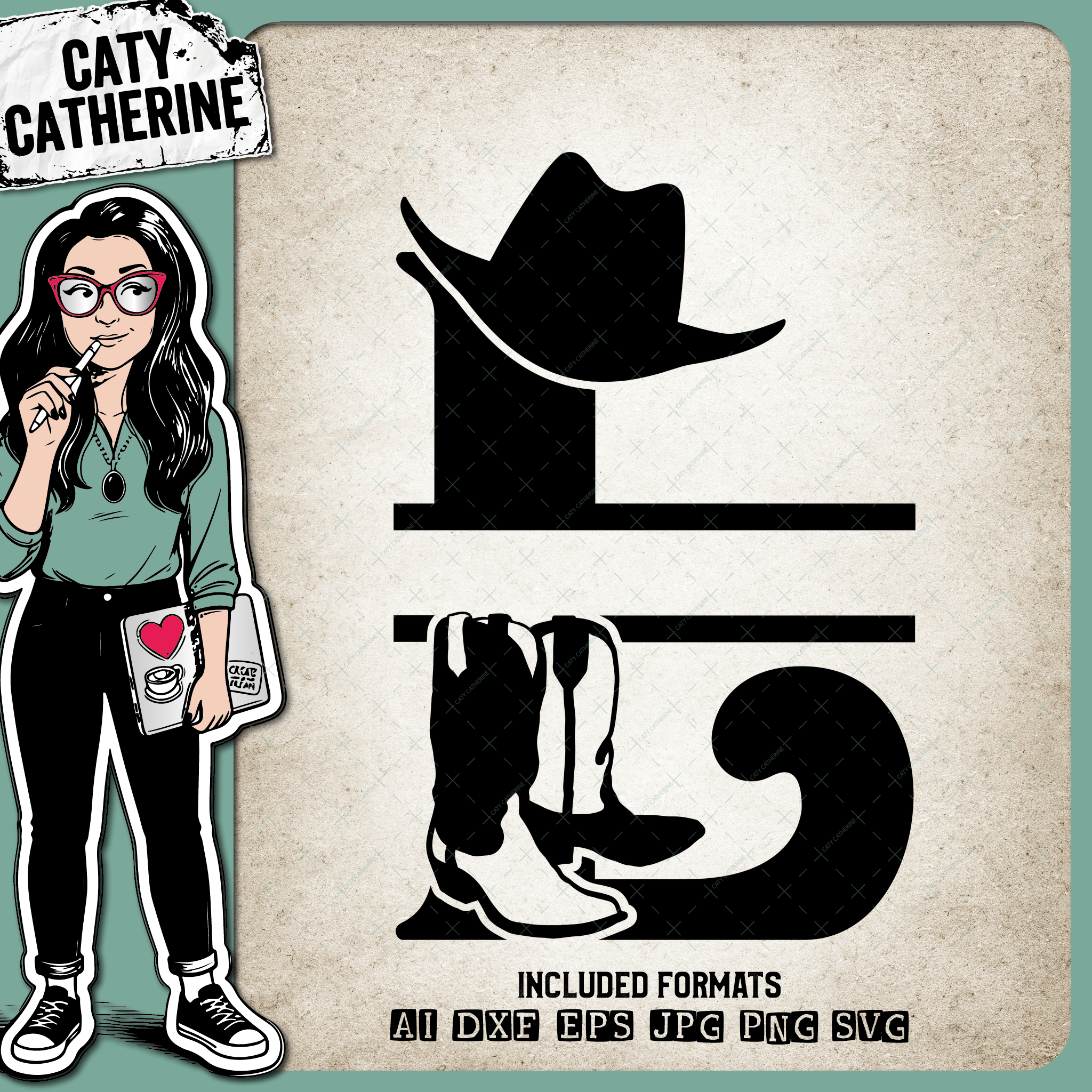 Letter L Cowboy Monogram Includes Cowboy Boots & Cowboy Hat – Monograms SVG Design by Caty Catherine