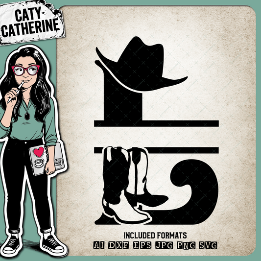 Letter L Cowboy Monogram Includes Cowboy Boots & Cowboy Hat – Monograms SVG Design by Caty Catherine