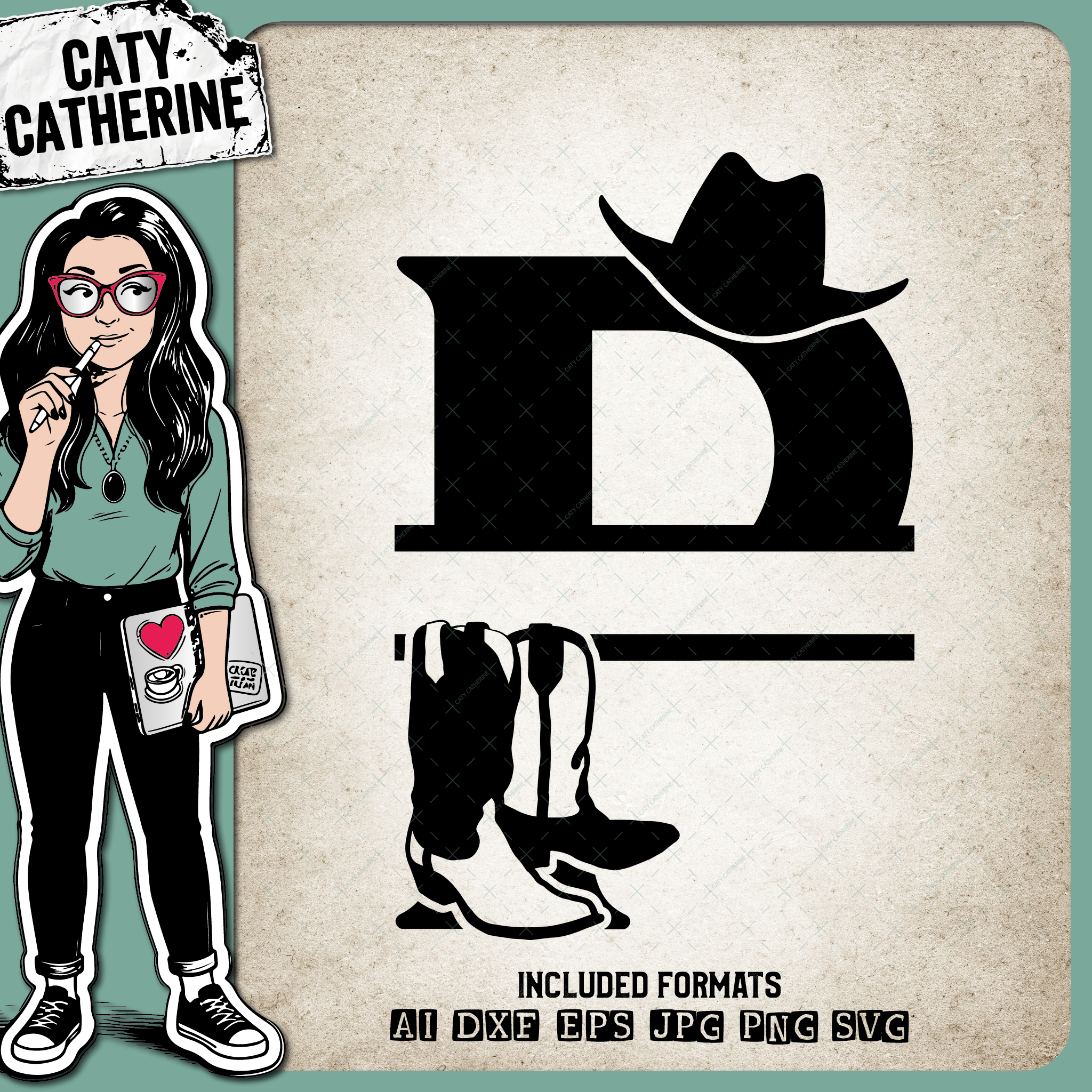 Letter P Cowboy Monogram Includes Cowboy Boots & Cowboy Hat – Monograms SVG Design by Caty Catherine