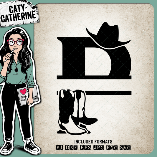 Letter P Cowboy Monogram Includes Cowboy Boots & Cowboy Hat – Monograms SVG Design by Caty Catherine