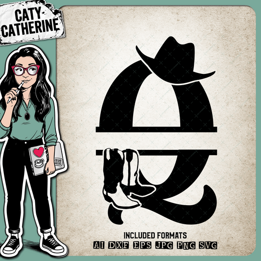 Letter Q Cowboy Monogram Includes Cowboy Boots & Cowboy Hat – Monograms SVG Design by Caty Catherine