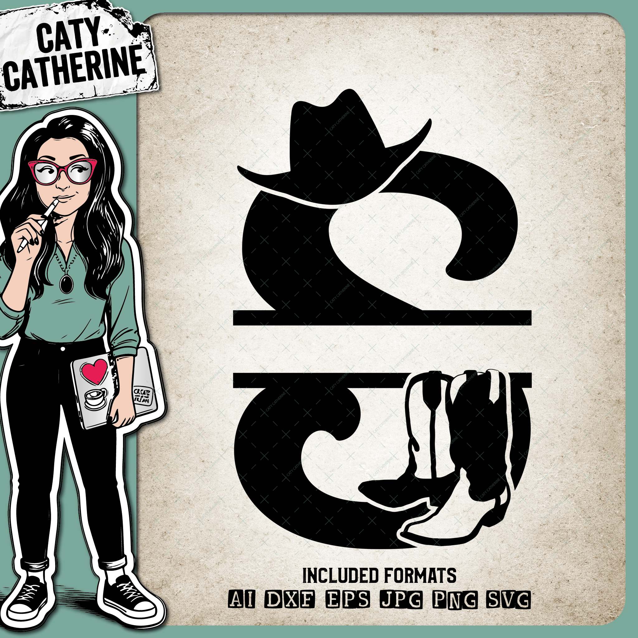 Letter S Cowboy Monogram Includes Cowboy Boots & Cowboy Hat – Monograms SVG Design by Caty Catherine