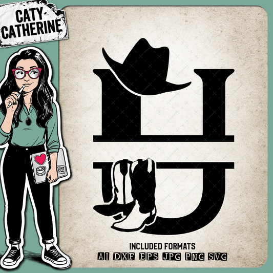 Letter U Cowboy Monogram Includes Cowboy Boots & Cowboy Hat – Monograms SVG Design by Caty Catherine