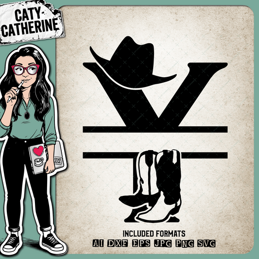 Letter Y Cowboy Monogram Includes Cowboy Boots & Cowboy Hat – Monograms SVG Design by Caty Catherine