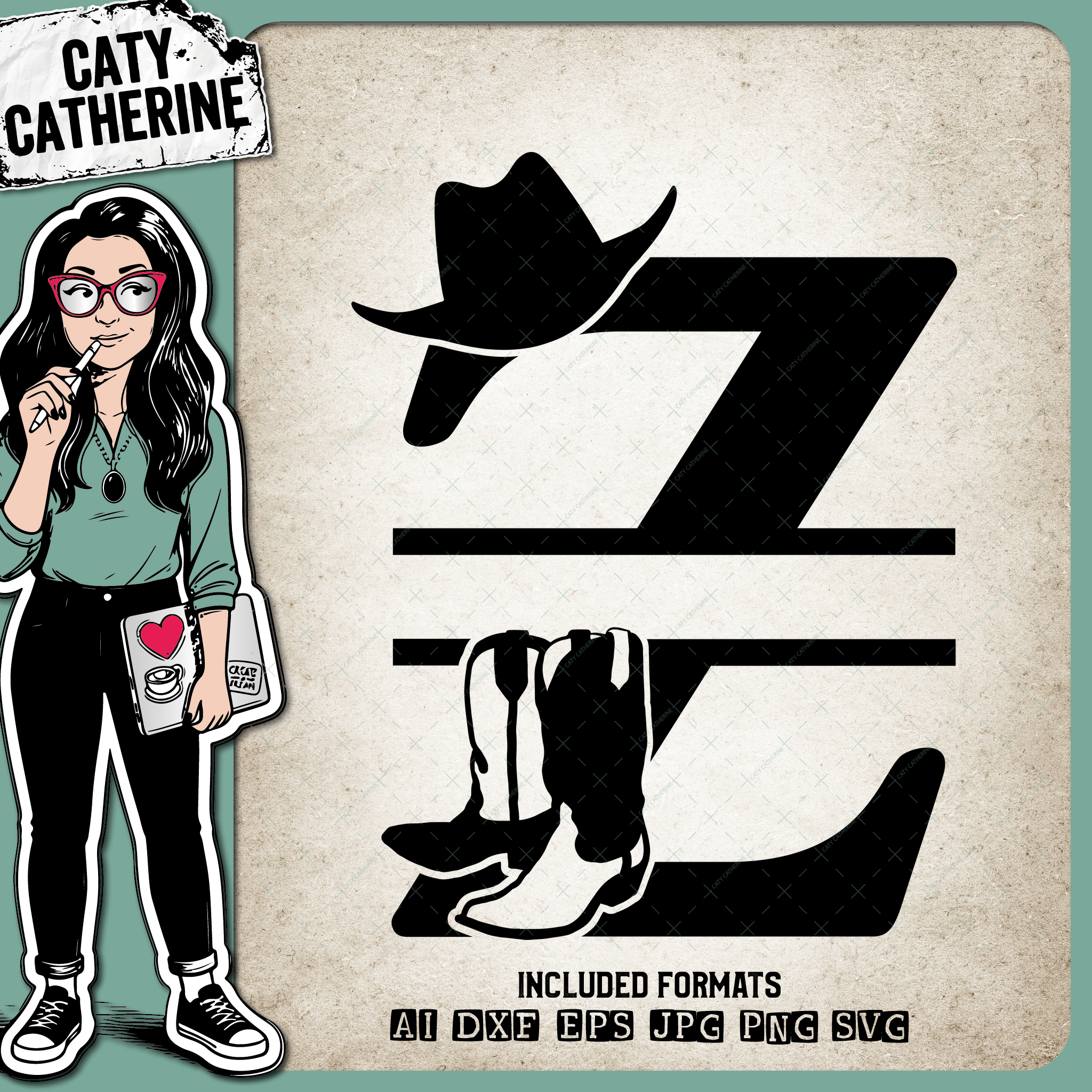 Letter Z Cowboy Monogram Includes Cowboy Boots & Cowboy Hat – Monograms SVG Design by Caty Catherine