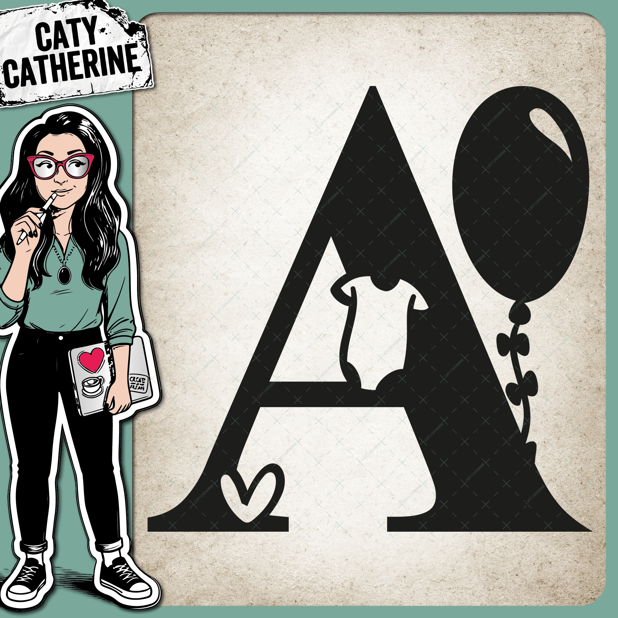 Letter A Newborn Baby Monogram Includes Love Heart BabyGrow Balloon – Monograms SVG Design by Caty Catherine