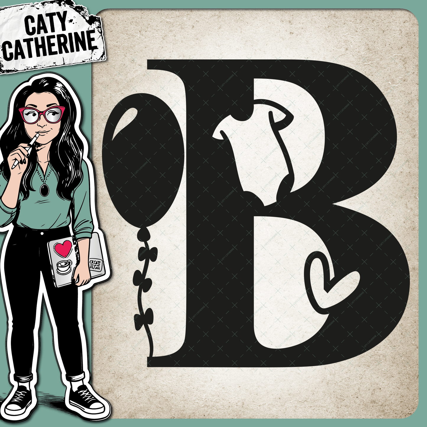 Letter B Newborn Baby Monogram Includes Love Heart BabyGrow Balloon – Monograms SVG Design by Caty Catherine