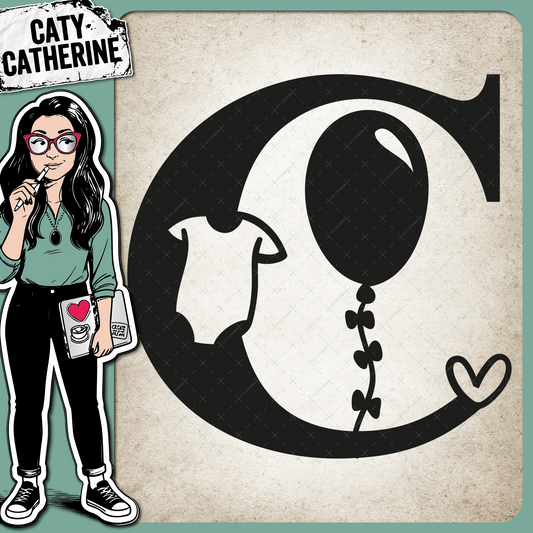 Letter C Newborn Baby Monogram Includes Love Heart BabyGrow Balloon – Monograms SVG Design by Caty Catherine