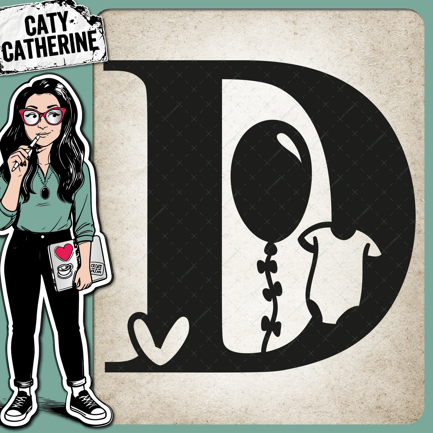 Letter D Newborn Baby Monogram Includes Love Heart BabyGrow Balloon – Monograms SVG Design by Caty Catherine