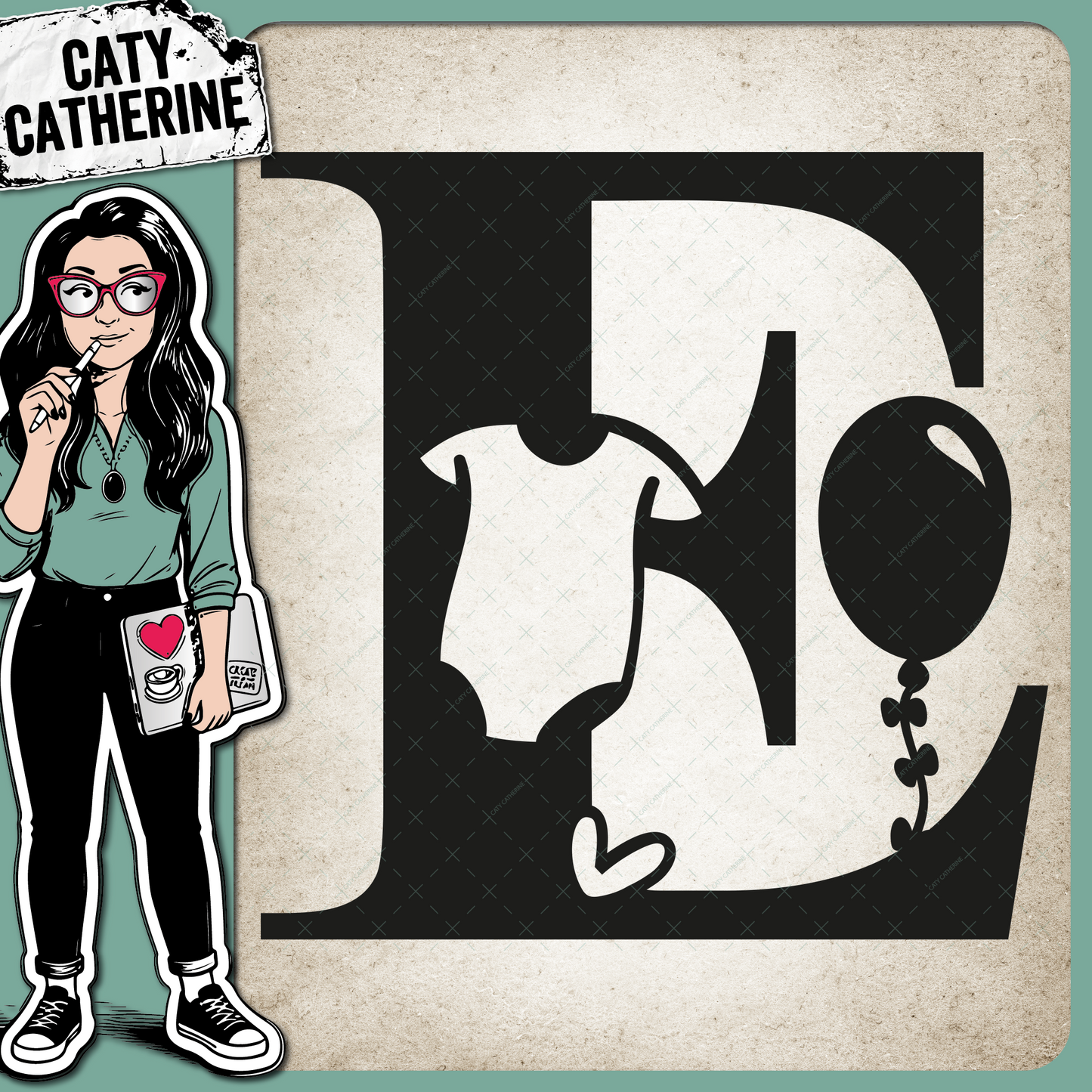 Letter E Newborn Baby Monogram Includes Love Heart BabyGrow Balloon – Monograms SVG Design by Caty Catherine