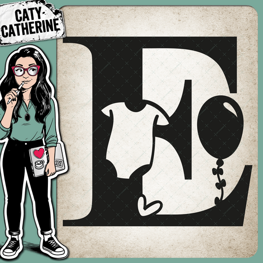 Letter E Newborn Baby Monogram Includes Love Heart BabyGrow Balloon – Monograms SVG Design by Caty Catherine