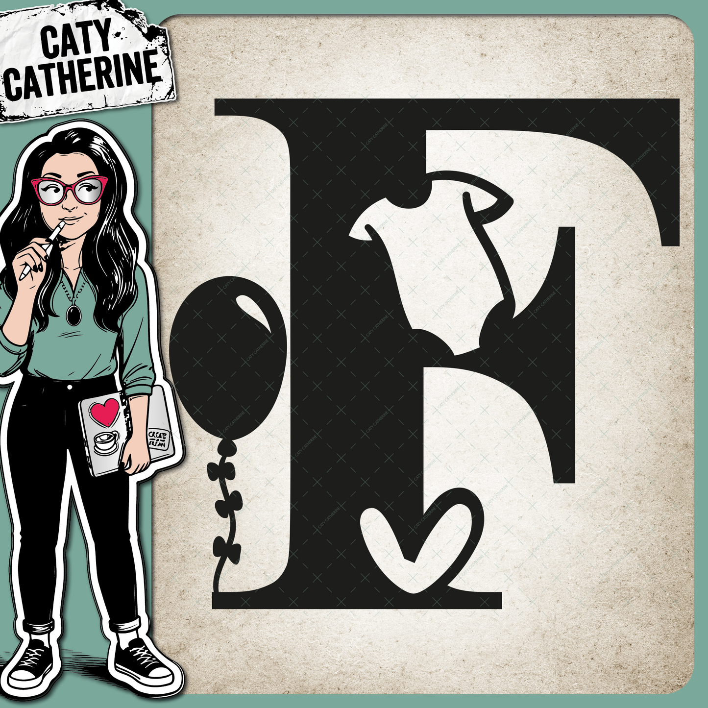 Letter F Newborn Baby Monogram Includes Love Heart BabyGrow Balloon – Monograms SVG Design by Caty Catherine