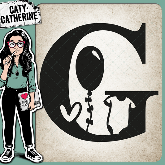 Letter G Newborn Baby Monogram Includes Love Heart BabyGrow Balloon – Monograms SVG Design by Caty Catherine