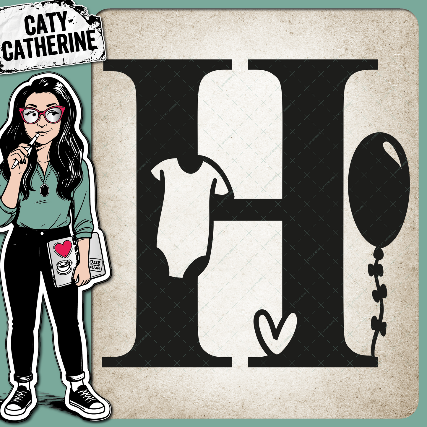 Letter H Newborn Baby Monogram Includes Love Heart BabyGrow Balloon – Monograms SVG Design by Caty Catherine