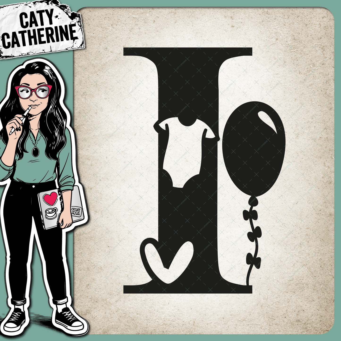 Letter I Newborn Baby Monogram Includes Love Heart BabyGrow Balloon – Monograms SVG Design by Caty Catherine