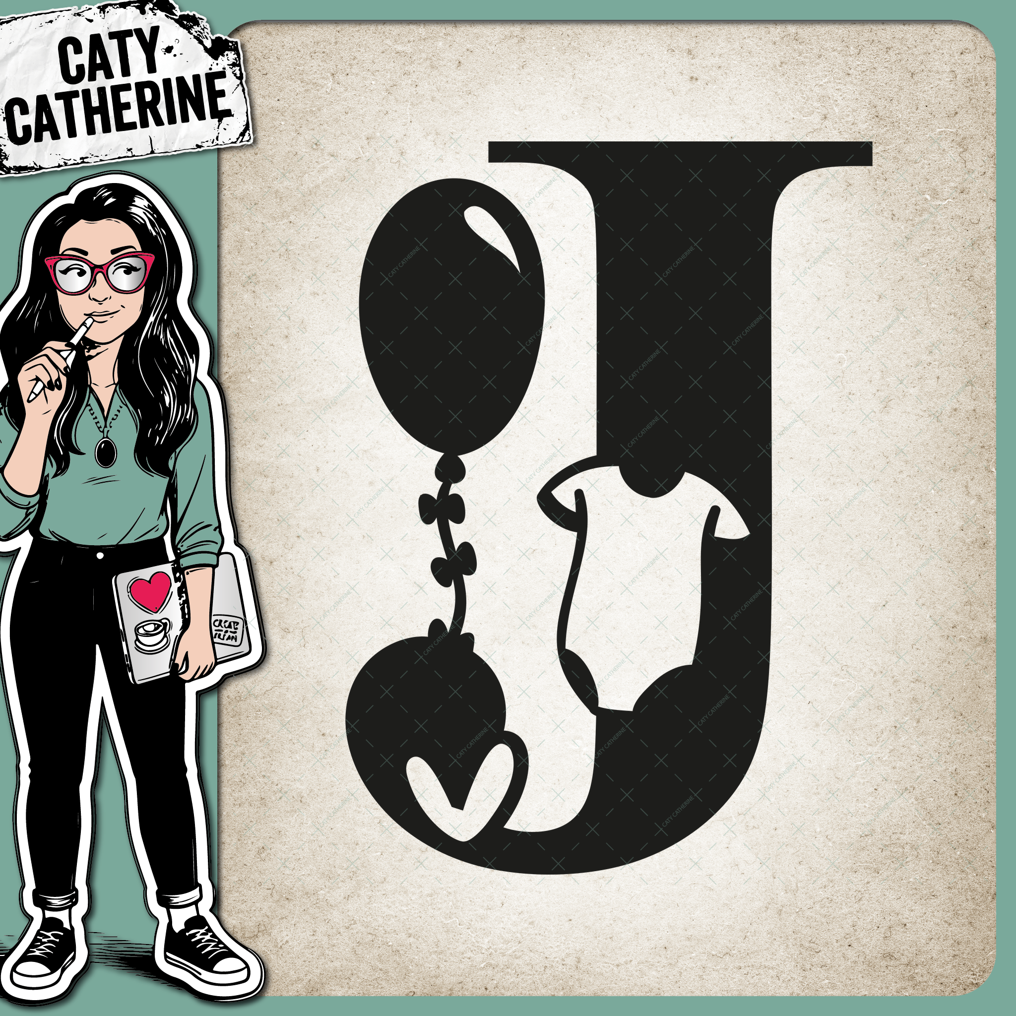 Letter J Newborn Baby Monogram Includes Love Heart BabyGrow Balloon – Monograms SVG Design by Caty Catherine