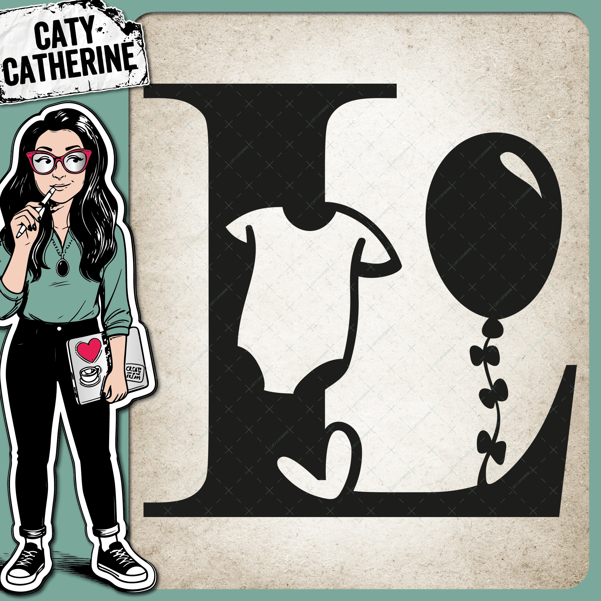 Letter L Newborn Baby Monogram Includes Love Heart BabyGrow Balloon – Monograms SVG Design by Caty Catherine