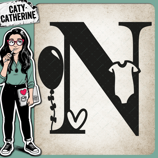 Letter N Newborn Baby Monogram Includes Love Heart BabyGrow Balloon – Monograms SVG Design by Caty Catherine