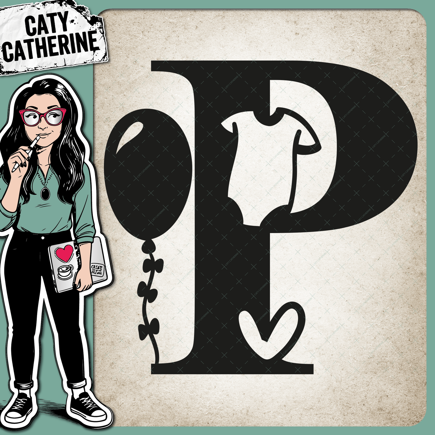 Letter P Newborn Baby Monogram Includes Love Heart BabyGrow Balloon – Monograms SVG Design by Caty Catherine