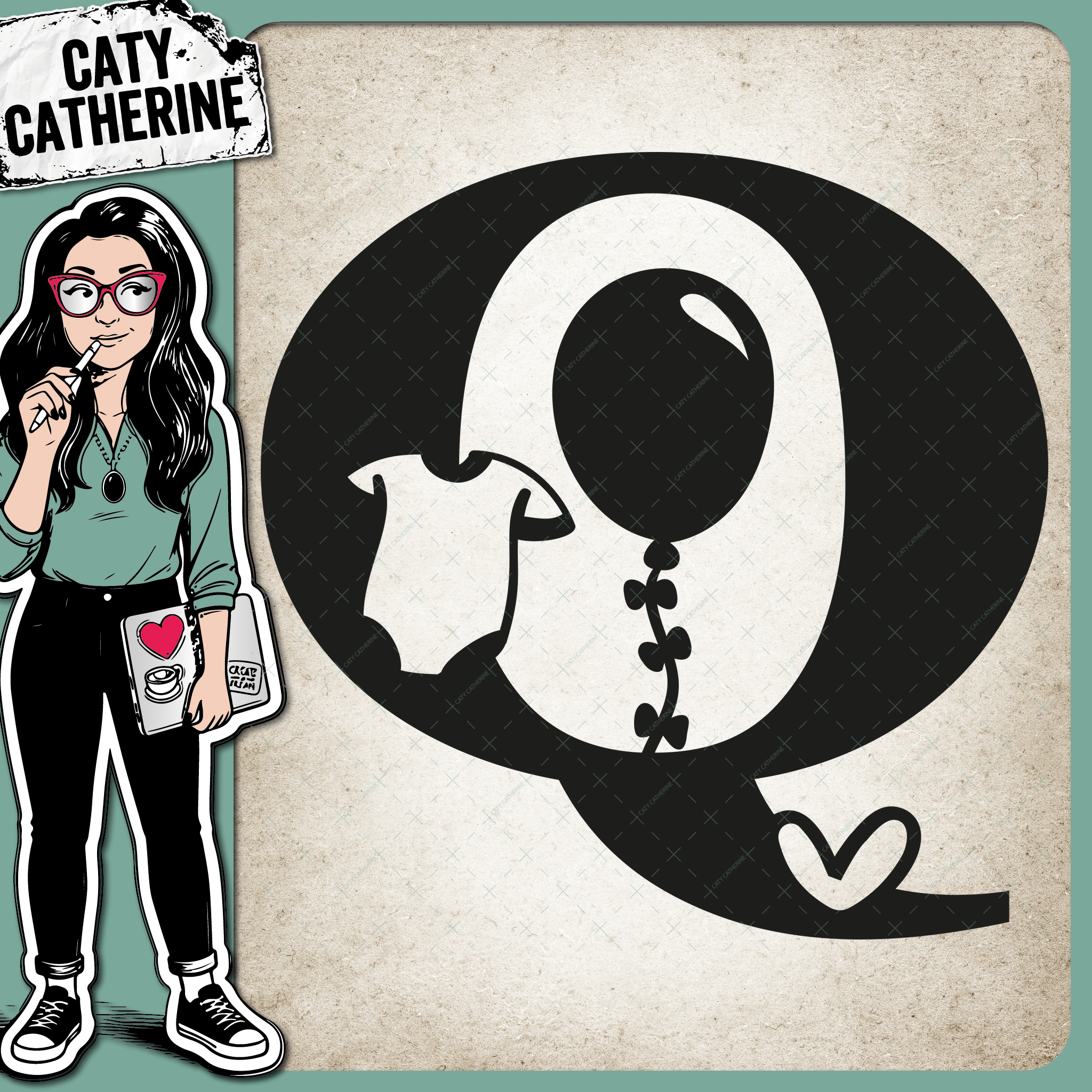 Letter Q Newborn Baby Monogram Includes Love Heart BabyGrow Balloon – Monograms SVG Design by Caty Catherine